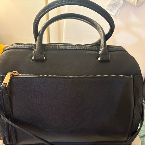 Handbags - Crossbody Satchel Black and Gold Handbag